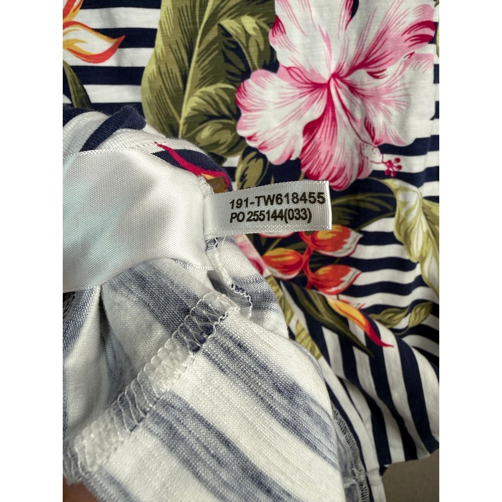 Tommy Bahama Kahuna Cotton Floral Stripe T-Shirt Dress Womens M White Navy - Picture 7 of 8